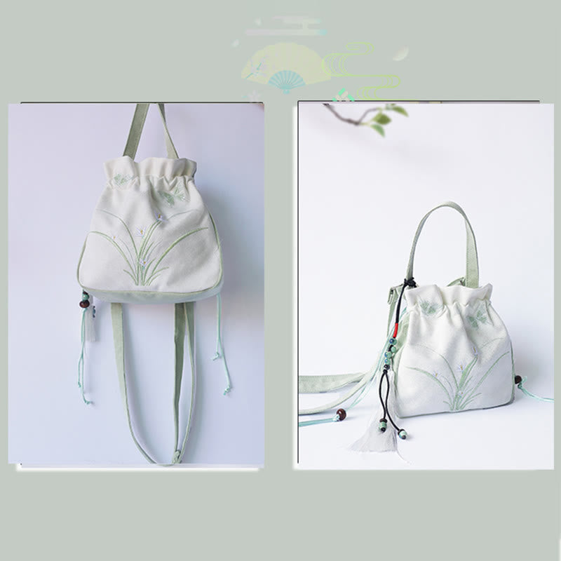 Nimara Ritual Handmade Embroidered Flowers Canvas Tote Shoulder Bag Handbag