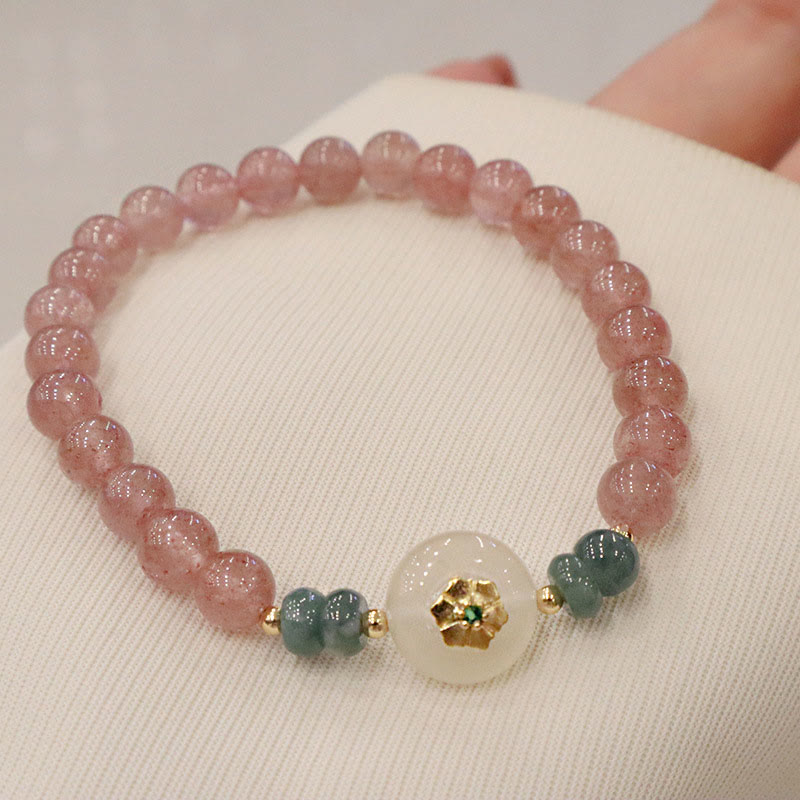 Nimara Ritual Natural Strawberry Quartz Chalcedony Jade Healing Bracelet