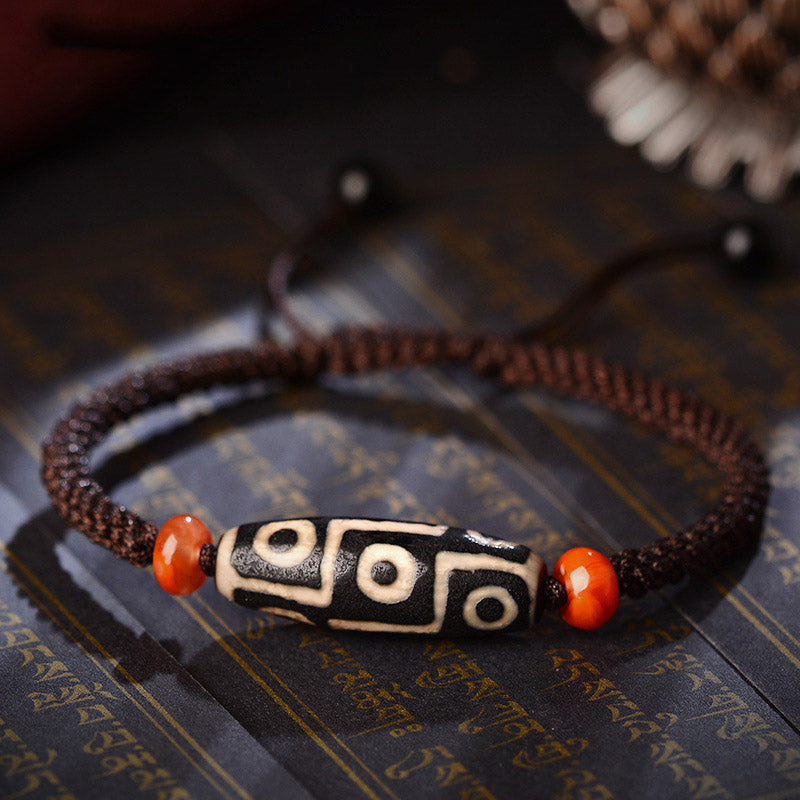 Nimara Ritual Tibetan Nine-Eye Dzi Bead Prosperity String Bracelet