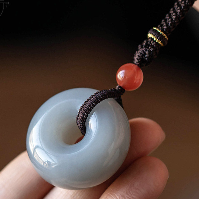Nimara Ritual Natural Round Jade Gray Jade Peace Buckle Luck Necklace Pendant