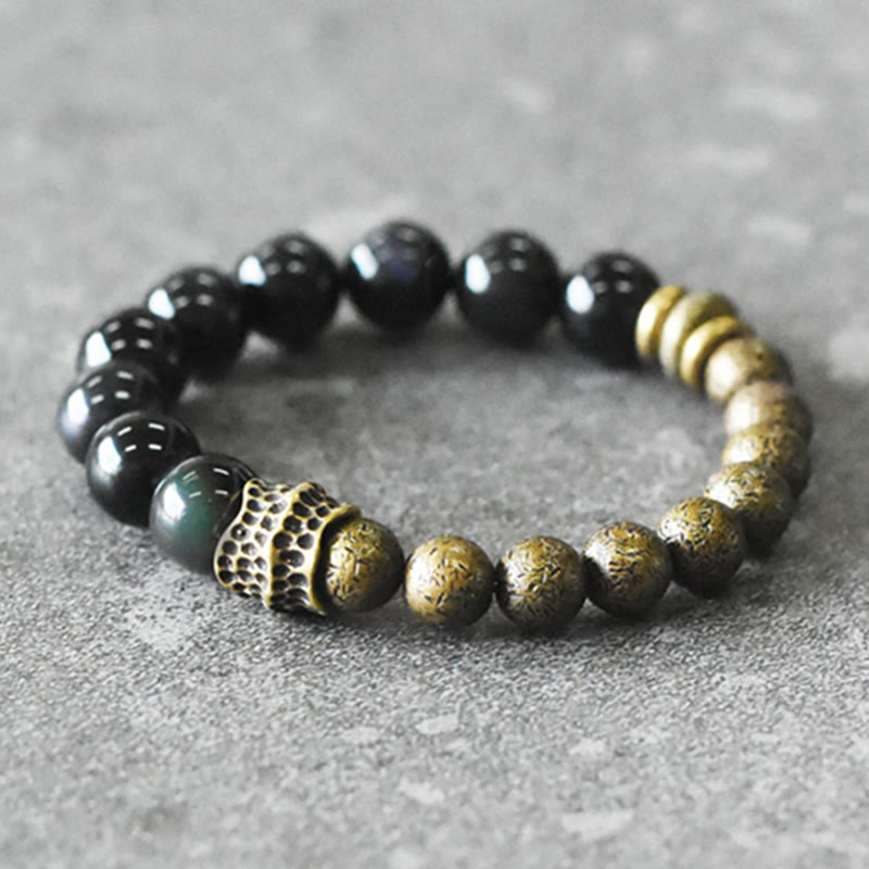 Nimara Ritual Rainbow Obsidian Copper Bead Positive Transformation Bracelet