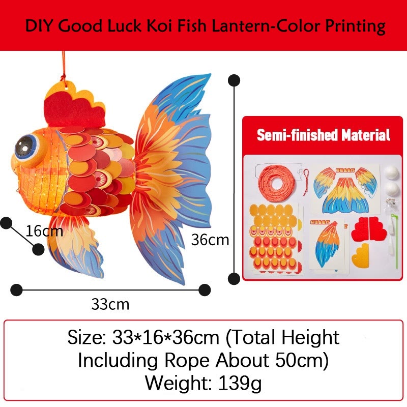 Nimara Ritual DIY Good Luck Koi Fish Paper Lantern Lamp Mid-Autumn Festival Child Kids Lantern Decoration
