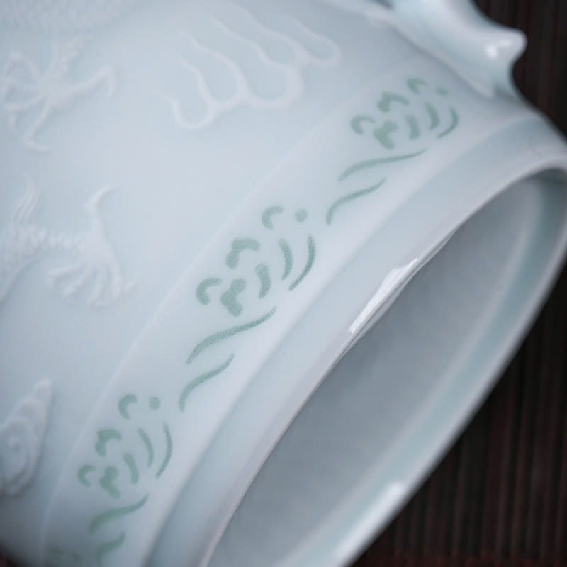 Nimara Ritual Jingdezhen Linglong Porcelain Auspicious Dragon Phoenix Boat Smooth Sailing Ceramic Teacup Office Tea Cups 420ml