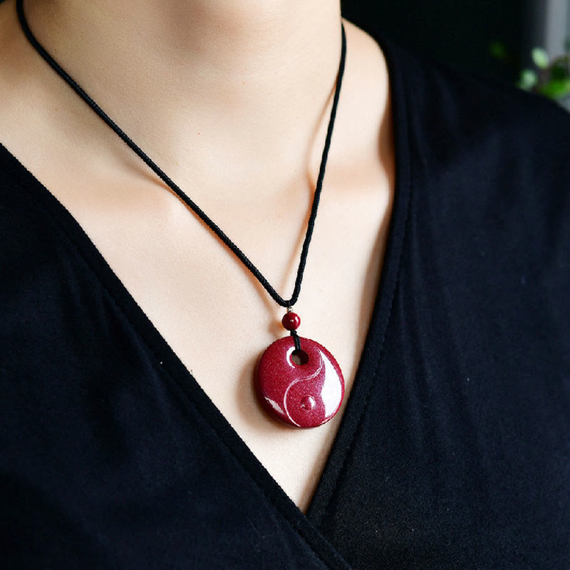 Nimara Ritual Laughing Buddha Yin Yang Chinese Zodiac Gourd Natural Cinnabar Blessing Necklace Pendant