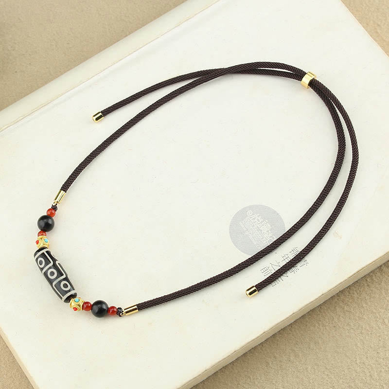 Nimara Ritual Tibetan Nine-Eye Dzi Bead Protection Blessings String Necklace Pendant