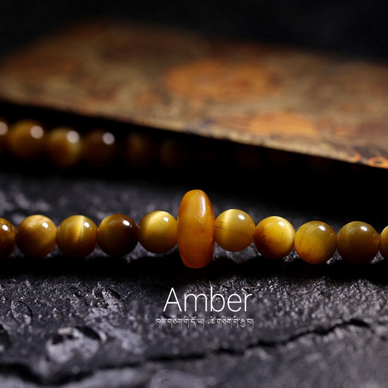 Nimara Ritual 108 Mala Beads Natural Tiger Eye Copper Dorje Protection Tassel Bracelet