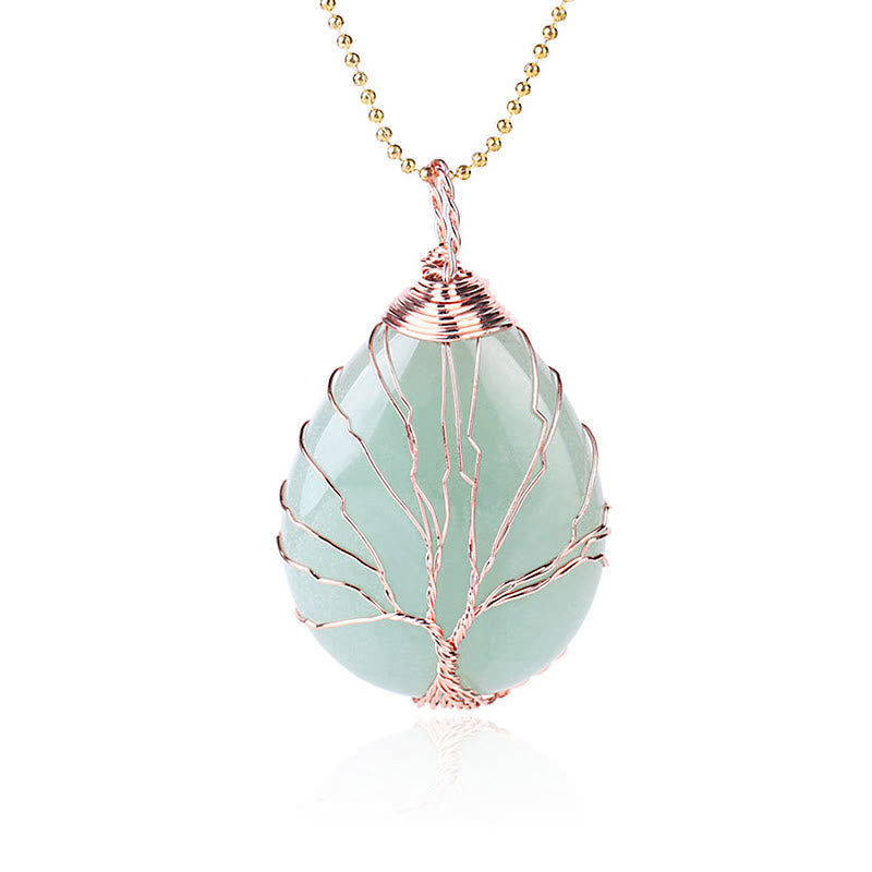 Nimara Ritual Natural Quartz Crystal Tree Of Life Healing Energy Necklace Pendant