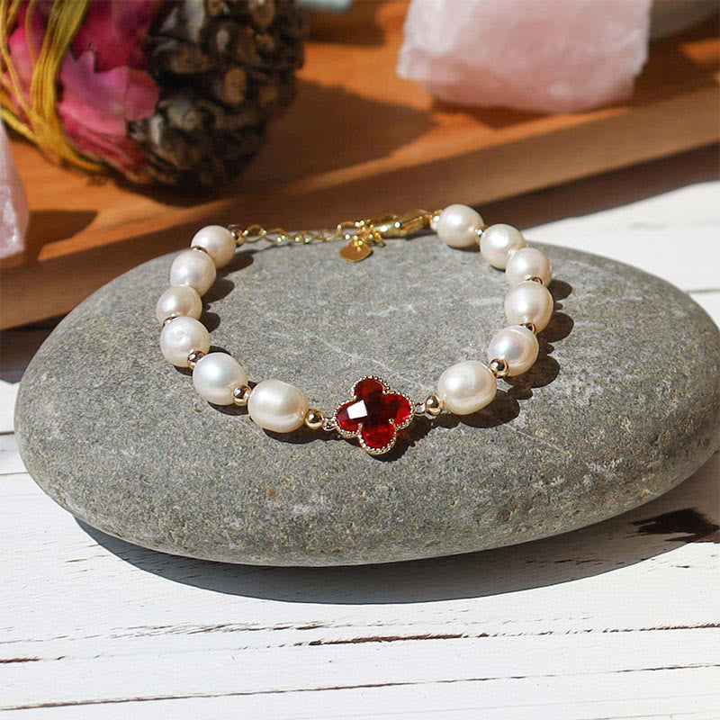 Nimara Ritual Pearl Four Leaf Clover Wealth Chain Bracelet