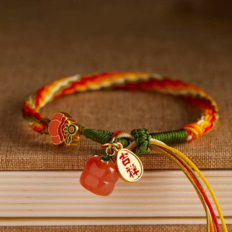 Nimara Ritual Persimmon Red Agate Strength Reincarnation Knot Braid String Bracelet