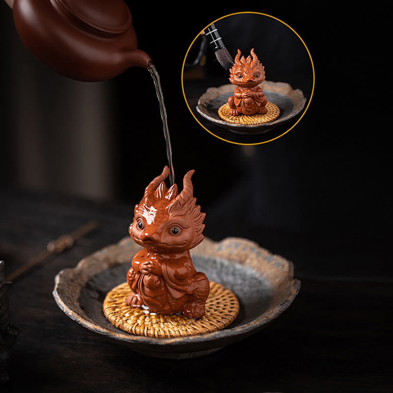 Nimara Ritual Luck Dragon Wealth Tea Pet Purple Clay Figurine Decoration