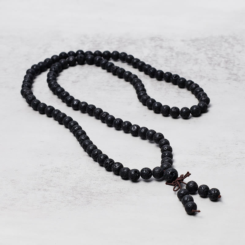 Nimara Ritual 108 Natural Lava Rock Beads Prayer Mala Bracelet Necklace