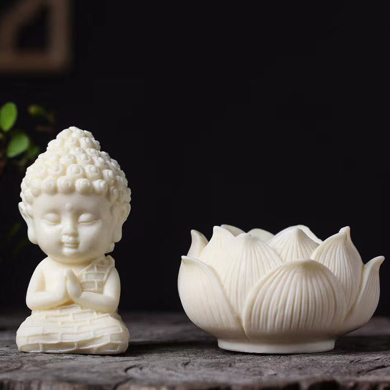 Nimara Ritual Mini Ivory Fruit Tathagata Buddha Lotus Kwan Yin Avalokitesvara Manjusri Samantabhadra Serenity Desk Decoration