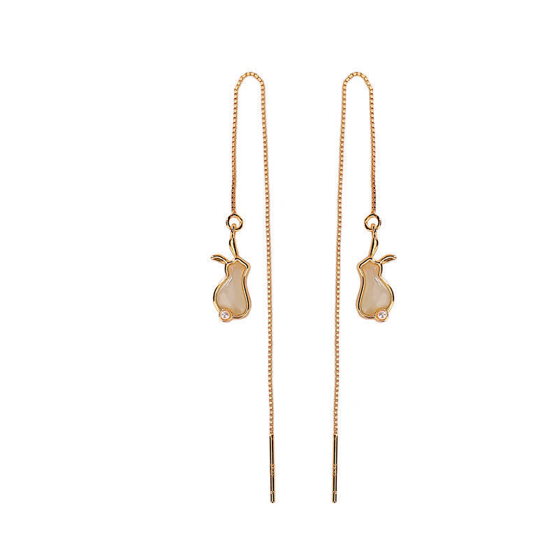 Nimara Ritual 925 Sterling Silver Year of the Rabbit Hetian White Jade Happiness Drop Earrings