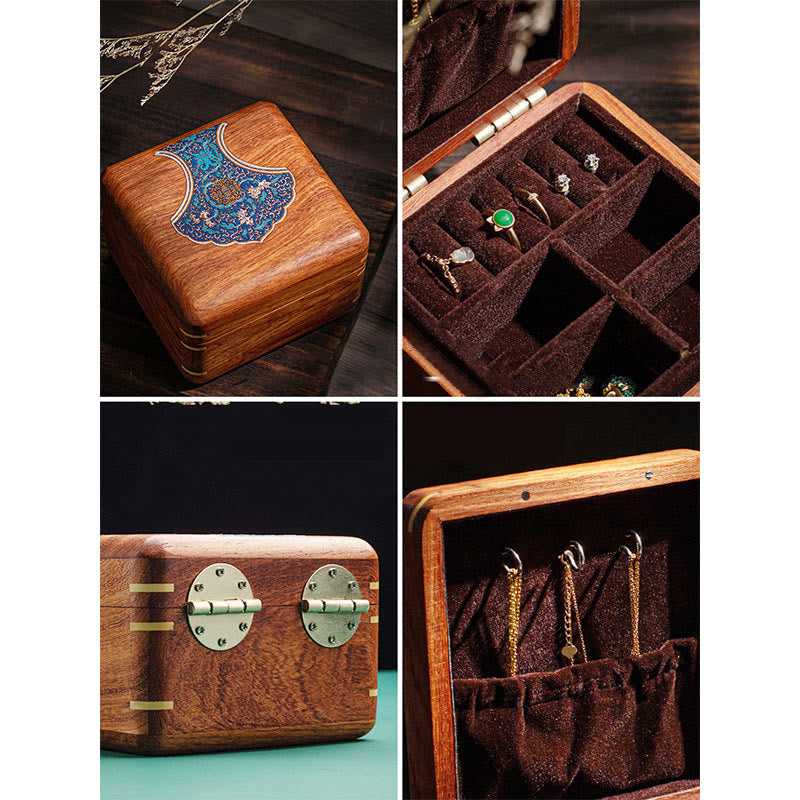 Nimara Ritual Antique Flower Leaf Handmade Rosewood Jewelry Storage Box Wooden Gift Organizer Box
