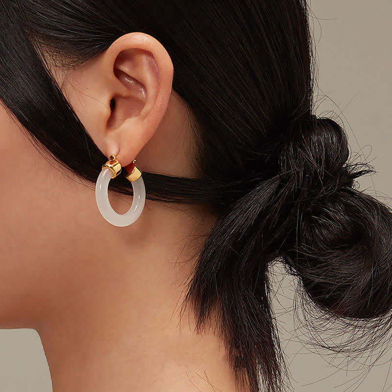 Nimara Ritual Round Jade White Jade Prosperity Earrings