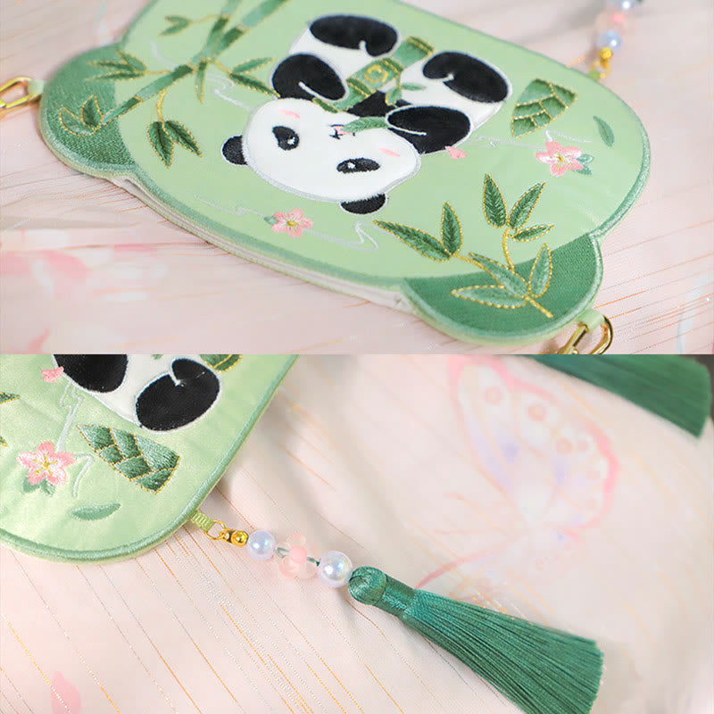 Nimara Ritual Embroidery Lucky Panda Cat Shiba Inu Deer Rabbit Fox Flower Cute Animal Hanfu Bag Crossbody Bag Shoulder Bag
