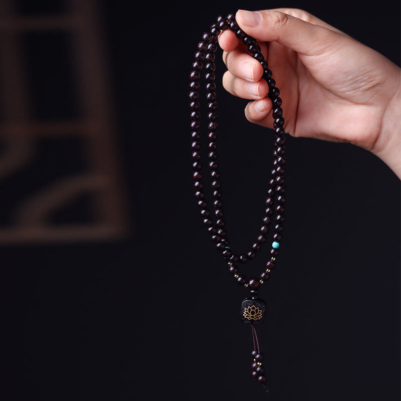 Nimara Ritual 108 Mala Beads Tibetan Small Leaf Red Sandalwood Lotus Balance Bracelet