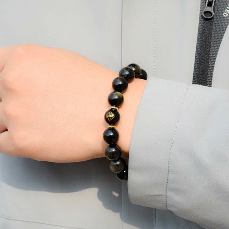 Nimara Ritual Chinese Zodiac Natal Buddha Gold Sheen Obsidian Wealth Protection Bracelet