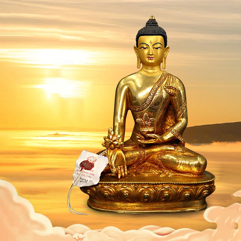 Nimara Ritual Buddha Shakyamuni Medicine Buddha Compassion Copper Gold Plated Statue Decoration