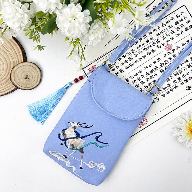 Nimara Ritual Small Embroidered Flowers Crossbody Bag Shoulder Bag Double Layer Cellphone Bag