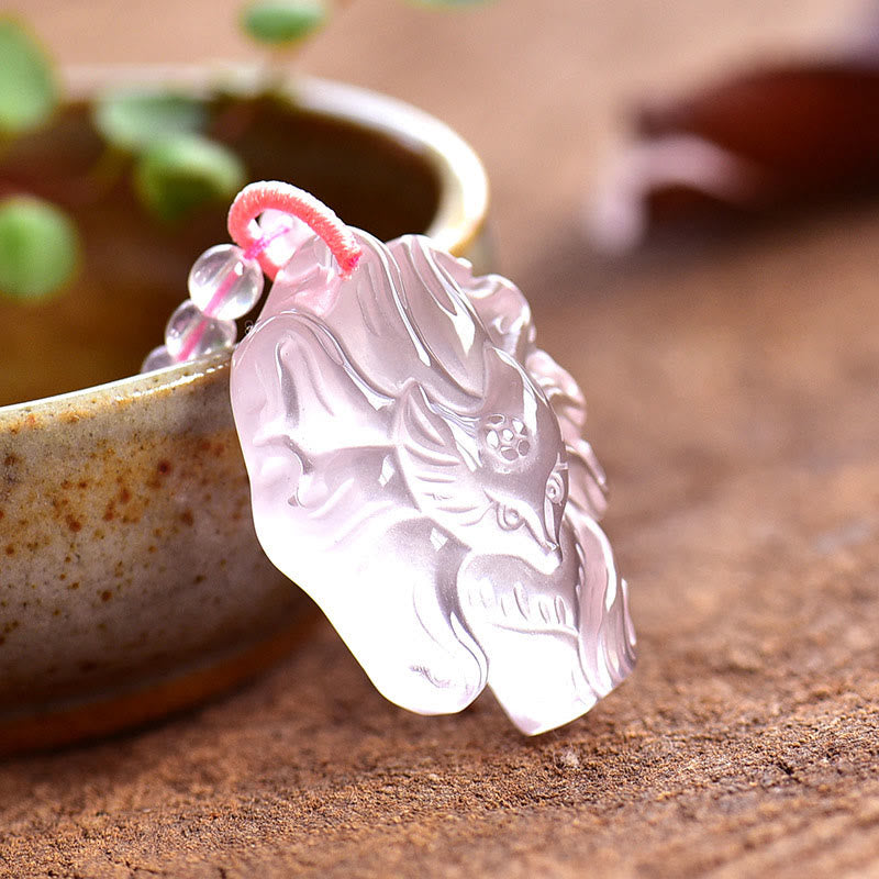 Nimara Ritual Natural Pink Crystal Nine Tailed Fox Love Necklace Pendant