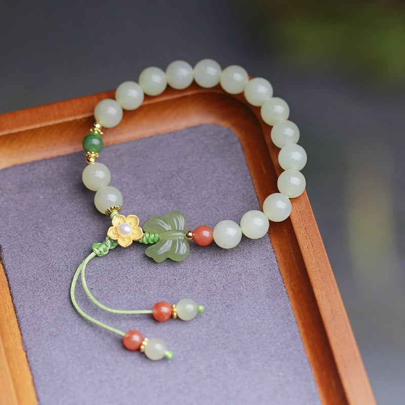 Nimara Ritual 925 Sterling Silver Jade Luck Flower Butterfly Bracelet