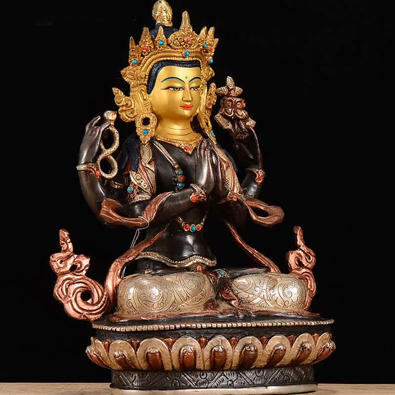 Nimara Ritual Bodhisattva Chenrezig Four-armed Avalokitesvara Protection Copper Statue Decoration