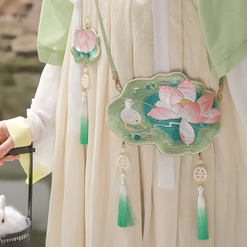 Nimara Ritual Luck Embroidery Lotus Koi Fish Rabbit Flower Hanfu Bag Crossbody Bag Shoulder Bag