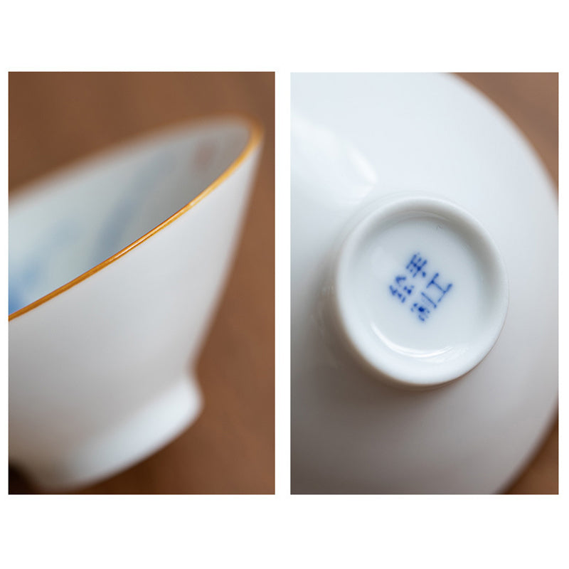 Nimara Ritual Mandala Flower Koi Fish Lotus Bird Persimmons Teacup Kung Fu Tea Cup 50ml