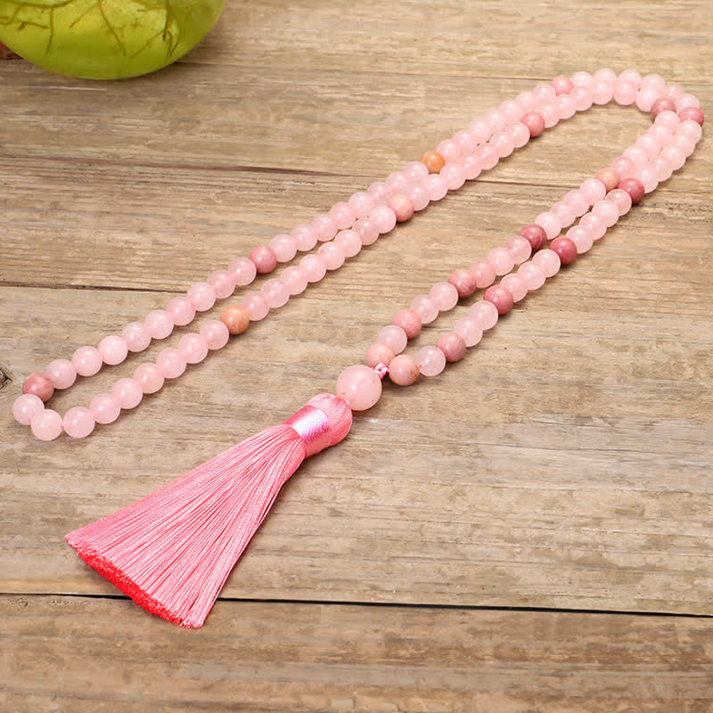 Nimara Ritual 108 Mala Beads Pink Crystal Love Tassel Bracelet