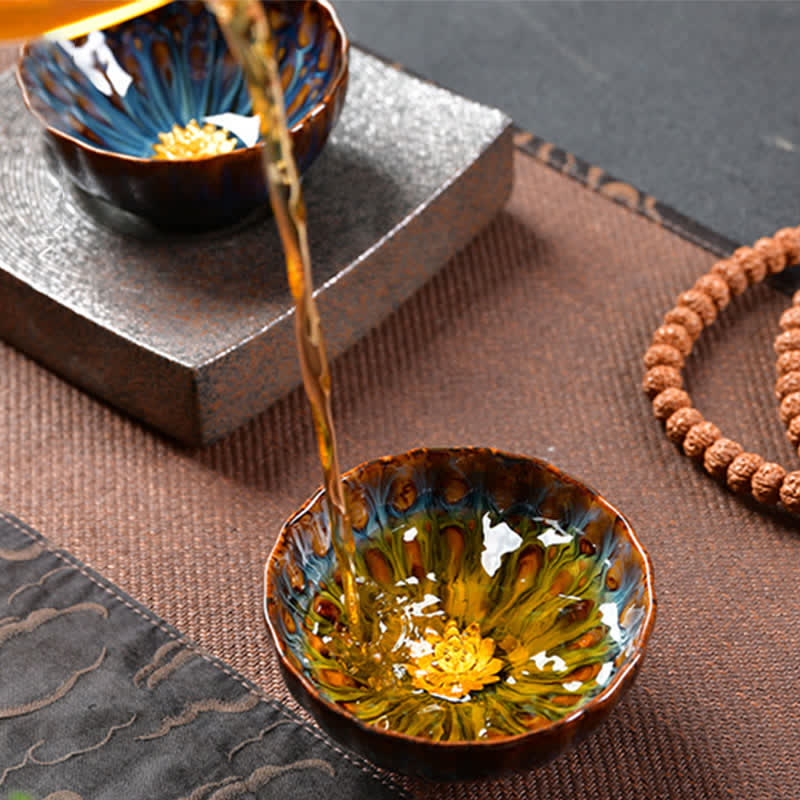 Nimara Ritual Lotus Peacock Dragon Phoenix Koi Fish Ceramic Teacup Inlaid Tea Cups 120ml