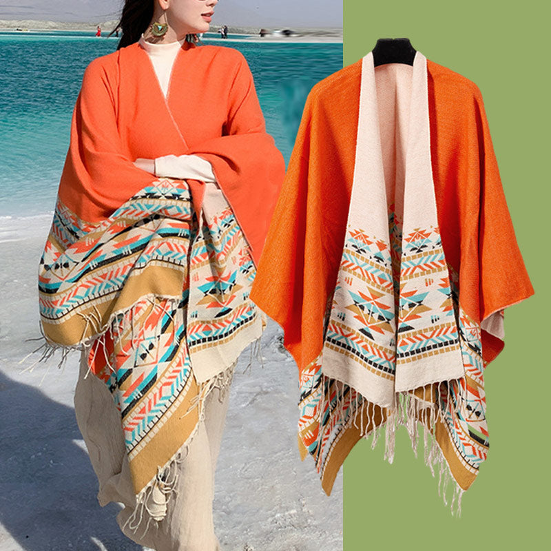 Nimara Ritual Tibetan Shawl Colorful Geometry Winter Cozy Travel Scarf Wrap