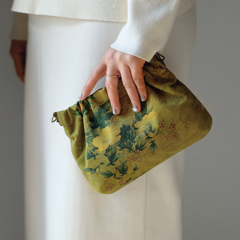 Nimara Ritual Yellow Green Flower Black Persimmon Metal Chain Crossbody Bag Shoulder Bag Handbag
