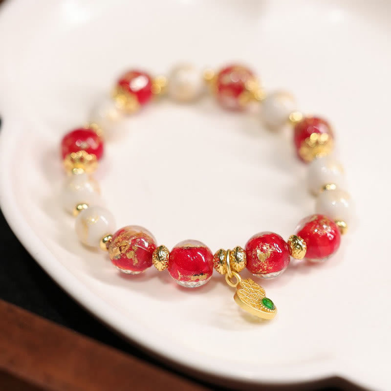 Nimara Ritual Gourd God Of Wealth Charm Fortune Liuli Glass Bead Incense Ash Porcelain Bead Bracelet