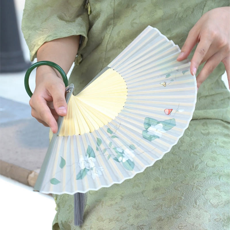 Nimara Ritual Jasmine Flowers Handheld Bamboo Folding Fan