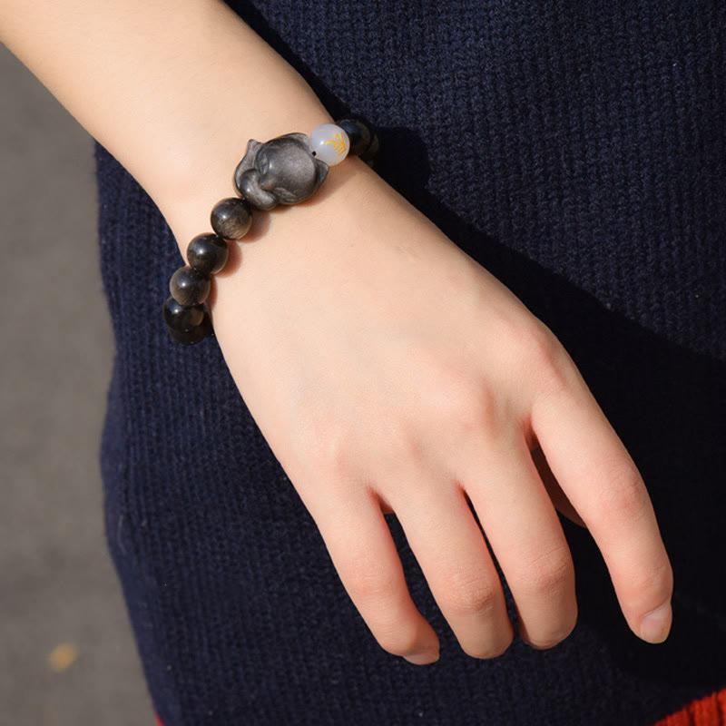 Nimara Ritual Natural Rainbow Obsidian Gold Sheen Obsidian Silver Sheen Obsidian Fox Healing Bracelet