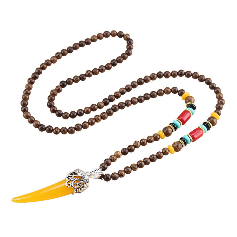Nimara Ritual Wenge Wood Turquoise Stone Horn Style Protection Meditation Necklace Pendant