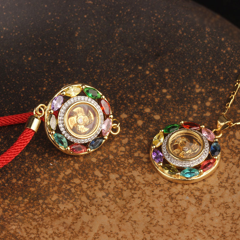 Nimara Ritual Colorful Zircon Copper Wealth Luck Rotation Bracelet Necklace Pendant