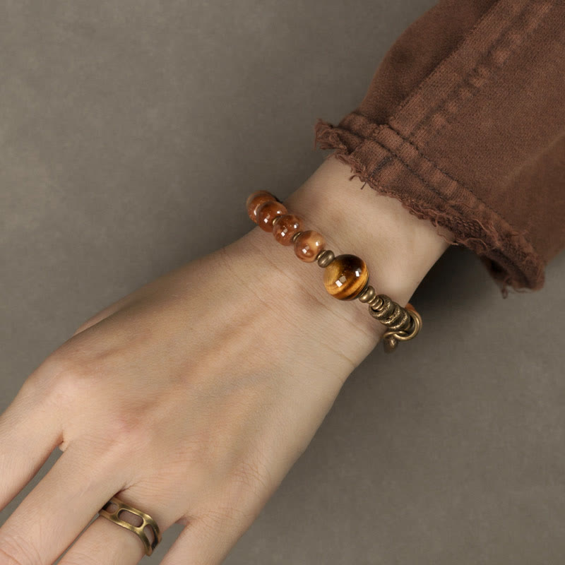 Nimara Ritual Kuka Seed Tiger Eye Gold Sheen Obsidian Brass Copper Wealth Luck Bracelet