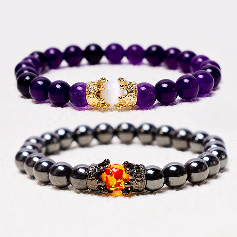 Nimara Ritual Natural Stone King&Queen Crown Healing Energy Beads Couple Bracelet