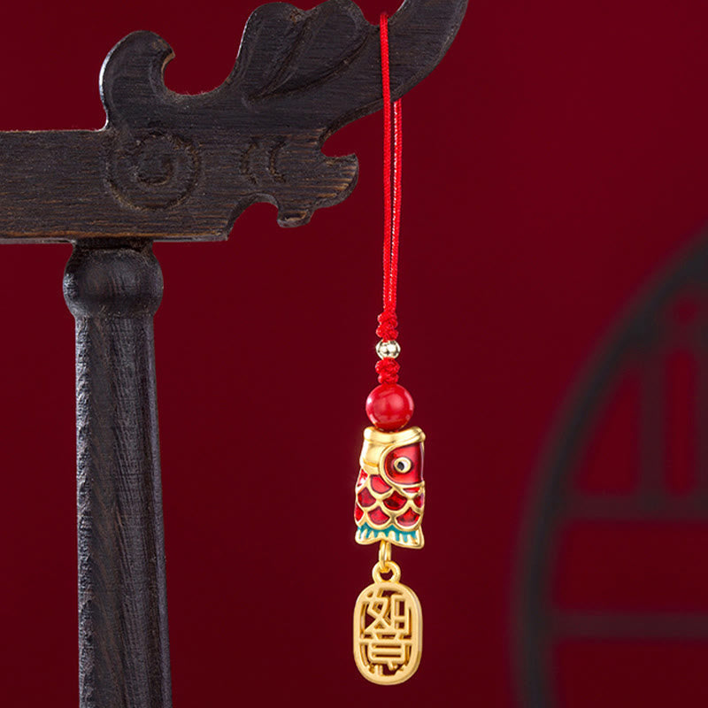 Nimara Ritual Koi Fish Cinnabar Attracting Wealth Wish Ruyi Charm Luck Phone Hanging Decoration