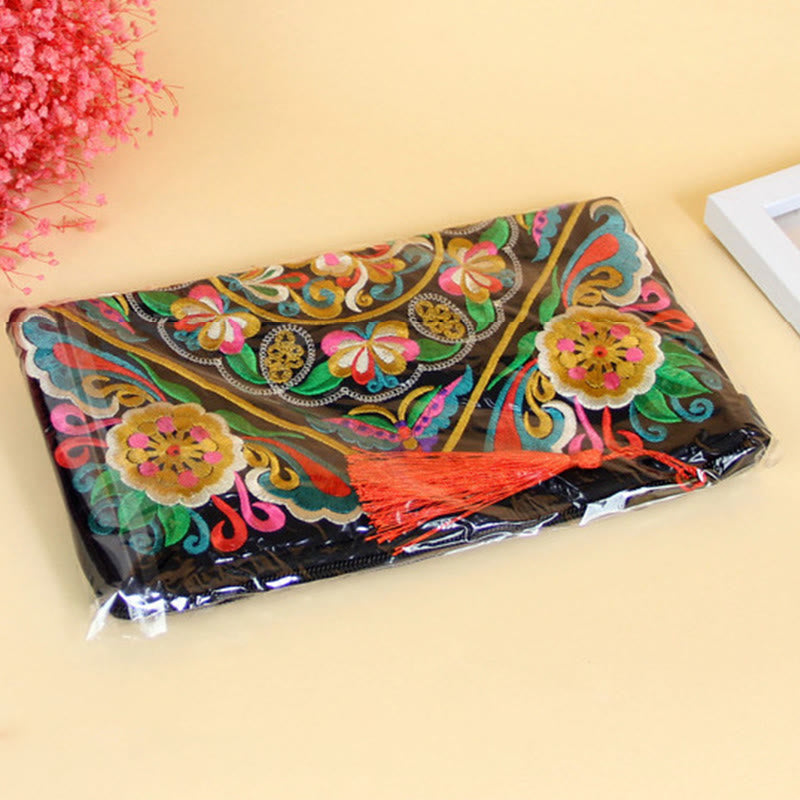 Nimara Ritual Dragon Butterfly Cosmos Flower Embroidery Wallet Shopping Purse