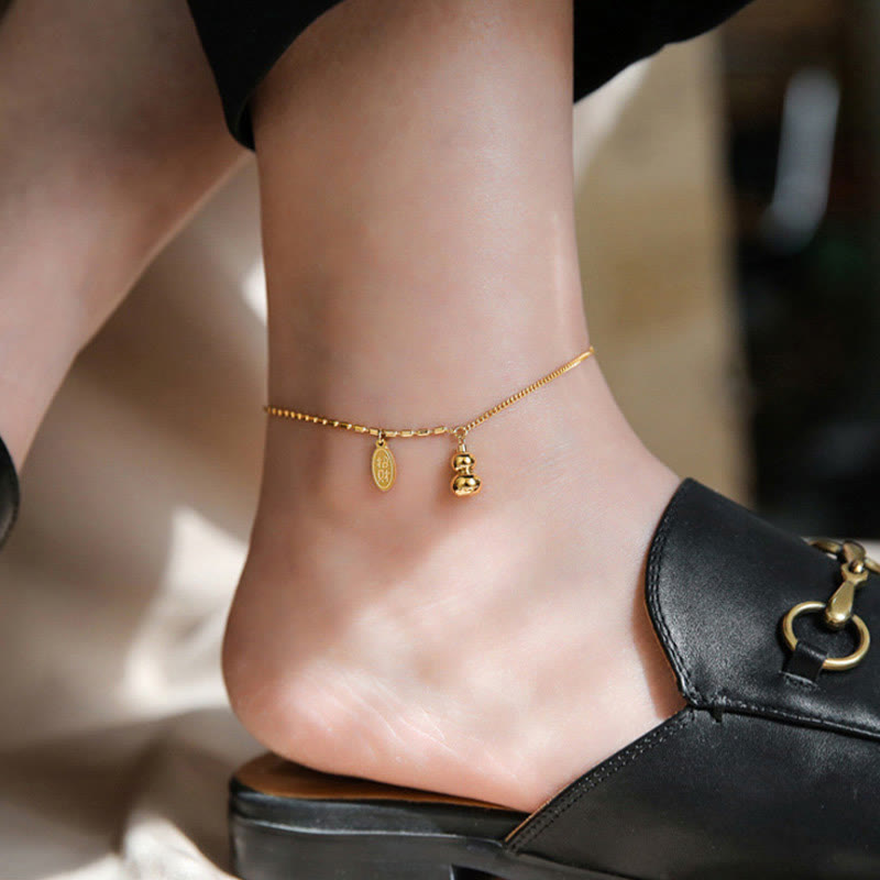 Nimara Ritual 18k Gold Plated Copper Lucky Gourd Design Wealth Buckle Anklet