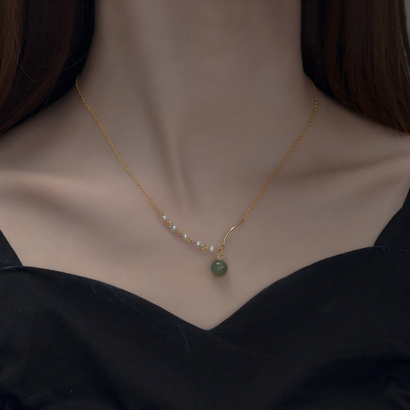 Nimara RitualNatural Hetian Jade Pearl Luck Bead Necklace Pendant