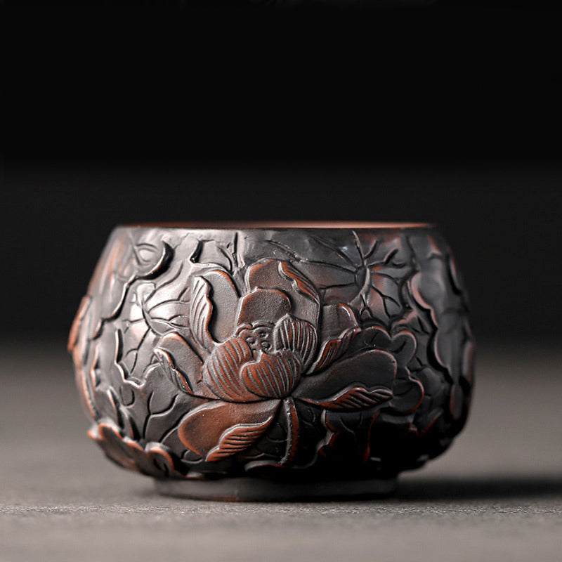 Nimara Ritual Lotus Leaf Flower Landscape Dragon Bamboo Ceramic Teacup Kung Fu Tea Cup Bowl