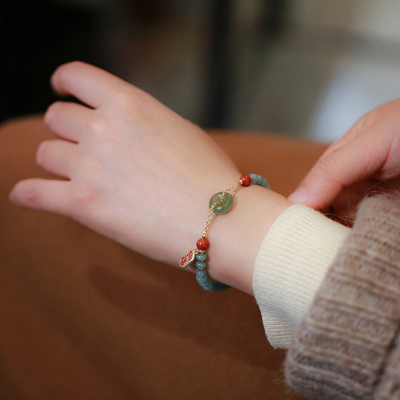 Nimara Ritual Natural Hetian Jade Red Agate Peace Buckle Lucky Fortune Bracelet
