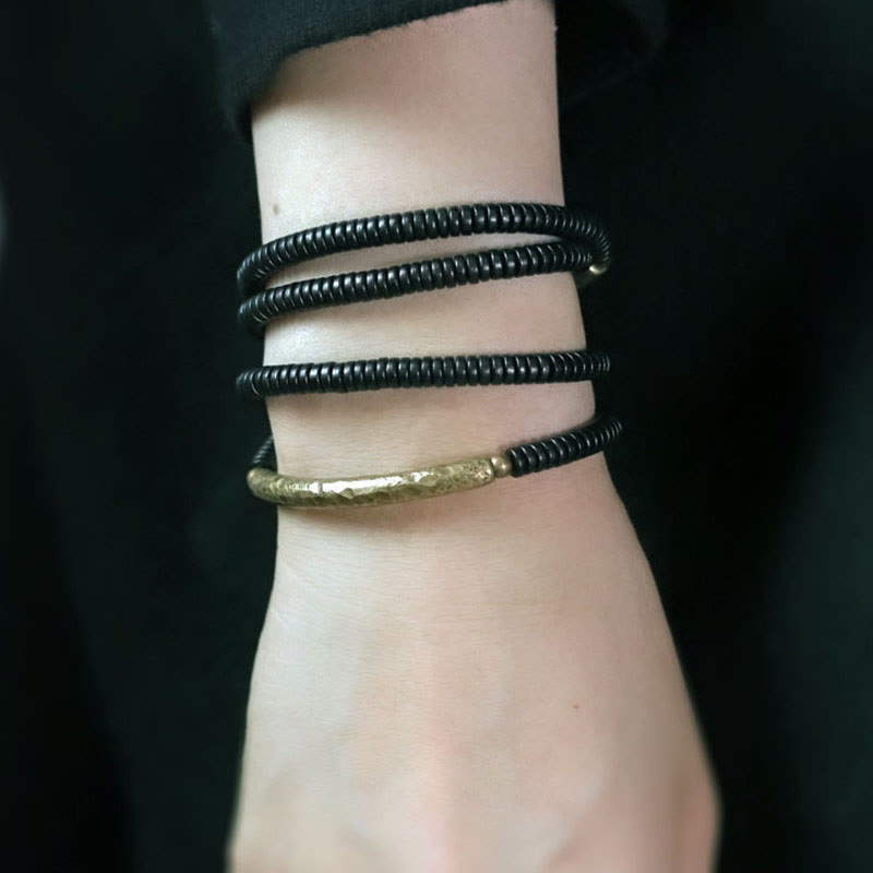 Nimara Ritual Ebony Wood Brass Copper Balance Multilayered Bracelet