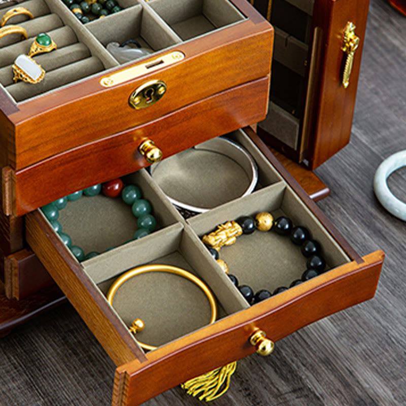 Nimara Ritual Vintage Large Capacity Wooden Jewelry Box Jewelry Storage Box With Mirror