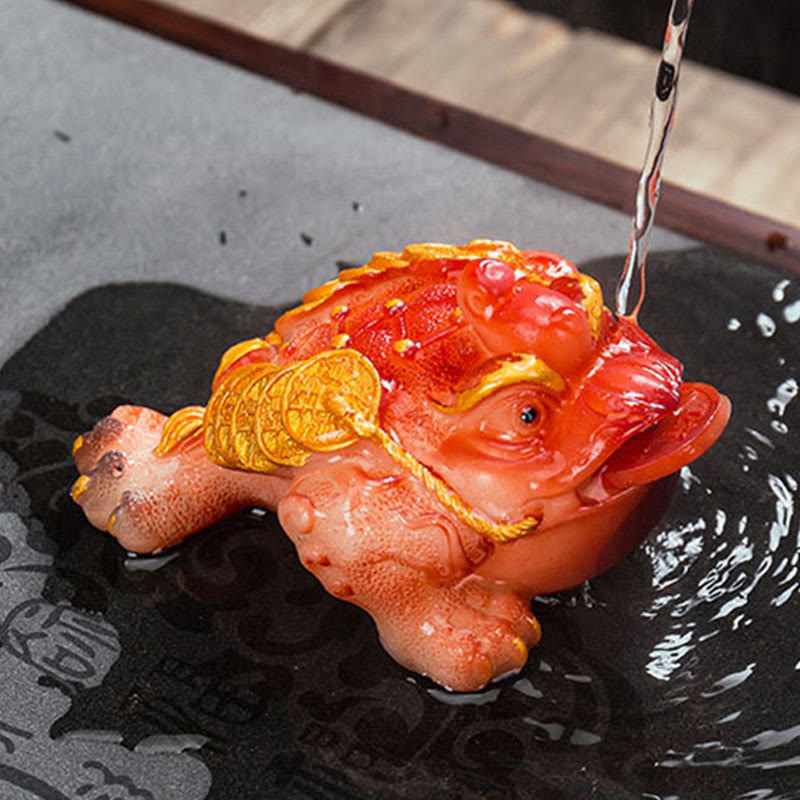 Nimara Ritual Color Changing FengShui Wealth Lucky Frog Copper Coin Tea Pet Resin Figurine Decoration