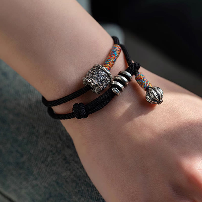 Nimara Ritual Tibetan Om Mani Padme Hum Carved Amulet Double Wrap Bracelet